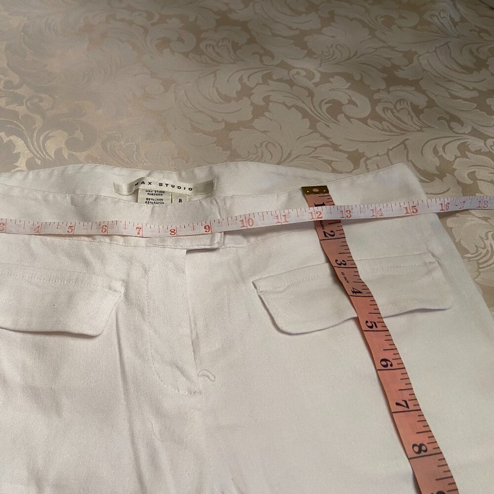Max Studio White Wide Leg Cropped Linen Blend trousers - Sz: 8 - Picture 2 of 6